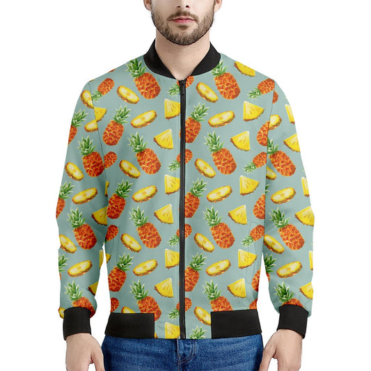 Watercolor Pineapple Pattern Print Men's Bomber Jacket