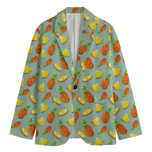 Watercolor Pineapple Pattern Print Men's Cotton Blazer