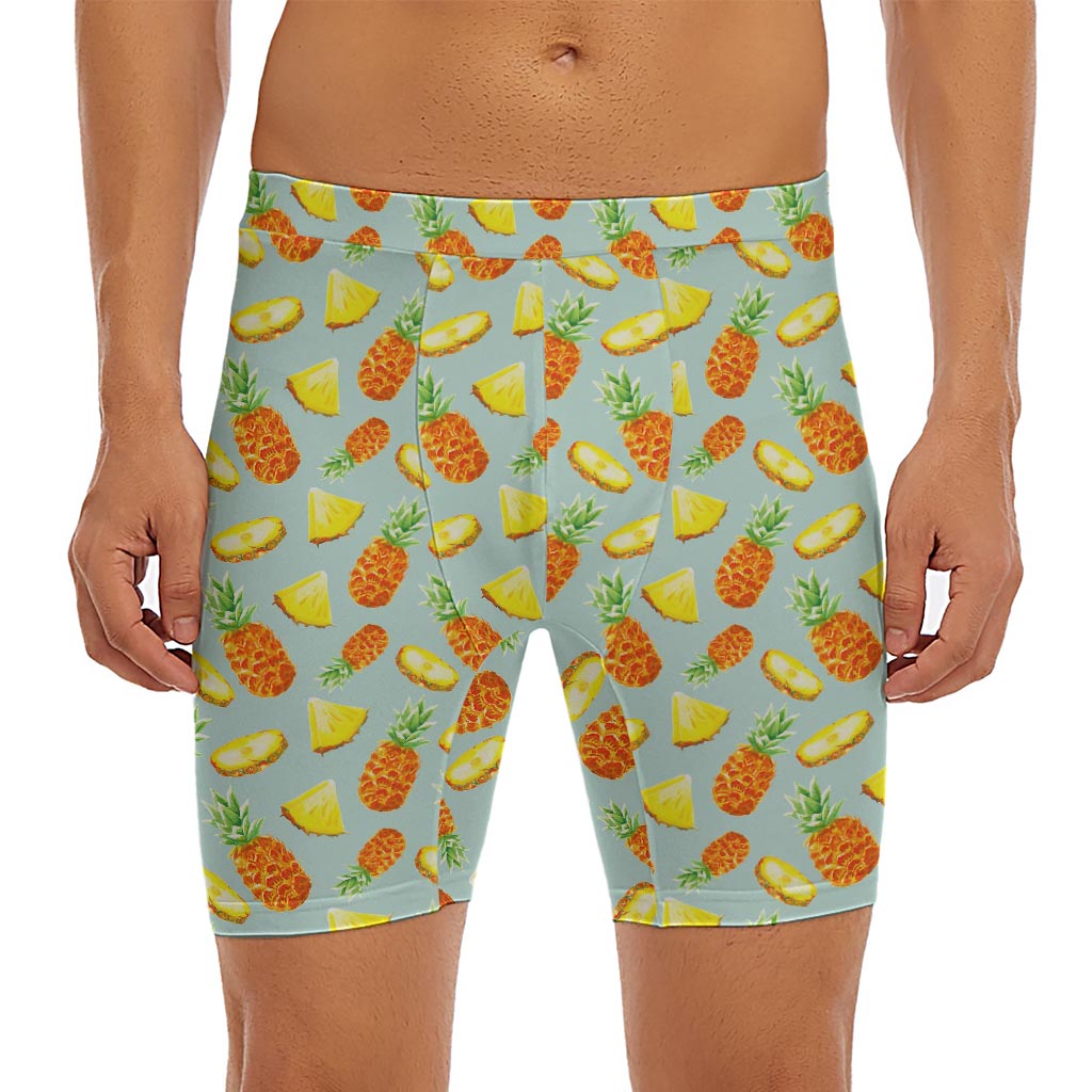 Watercolor Pineapple Pattern Print Men's Long Boxer Briefs