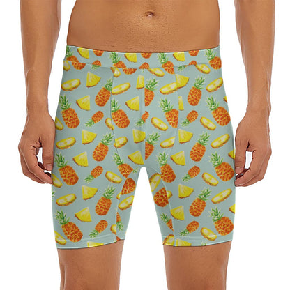 Watercolor Pineapple Pattern Print Men's Long Boxer Briefs