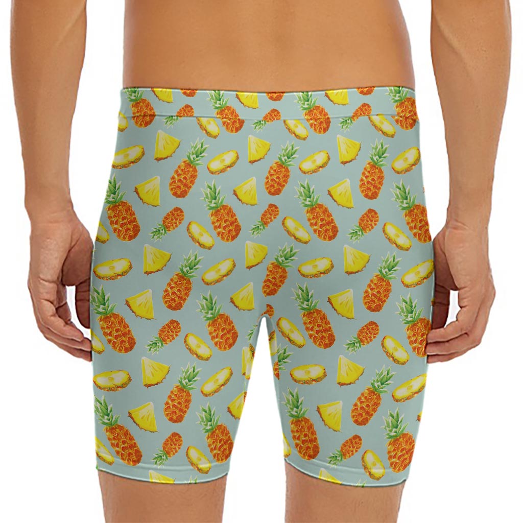 Watercolor Pineapple Pattern Print Men's Long Boxer Briefs