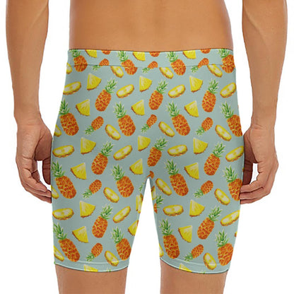 Watercolor Pineapple Pattern Print Men's Long Boxer Briefs