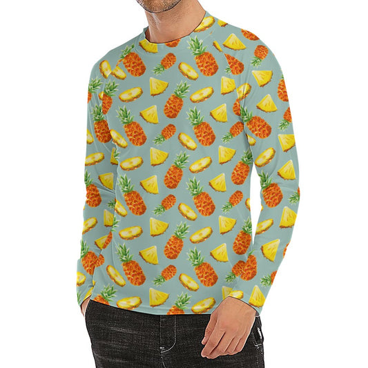 Watercolor Pineapple Pattern Print Men's Long Sleeve Rash Guard