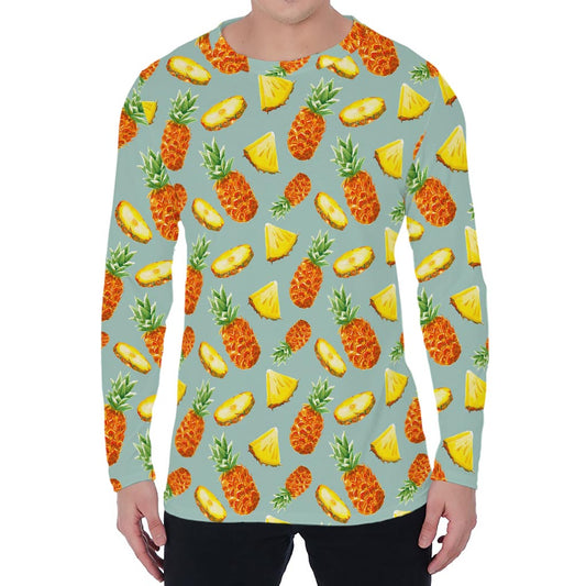 Watercolor Pineapple Pattern Print Men's Long Sleeve T-Shirt