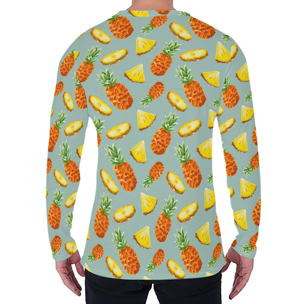 Watercolor Pineapple Pattern Print Men's Long Sleeve T-Shirt
