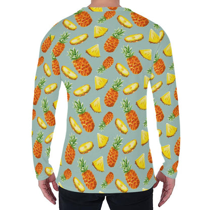 Watercolor Pineapple Pattern Print Men's Long Sleeve T-Shirt