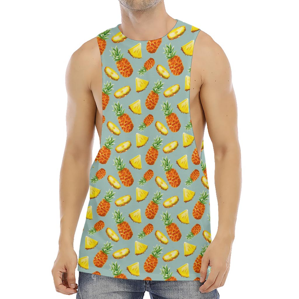 Watercolor Pineapple Pattern Print Men's Muscle Tank Top