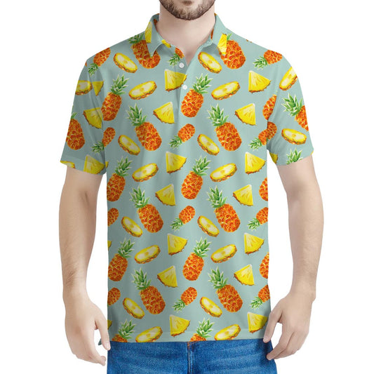 Watercolor Pineapple Pattern Print Men's Polo Shirt