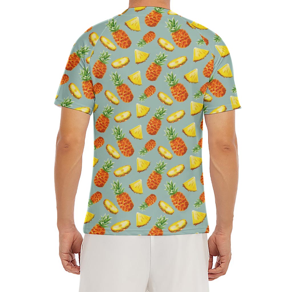 Watercolor Pineapple Pattern Print Men's Short Sleeve Rash Guard
