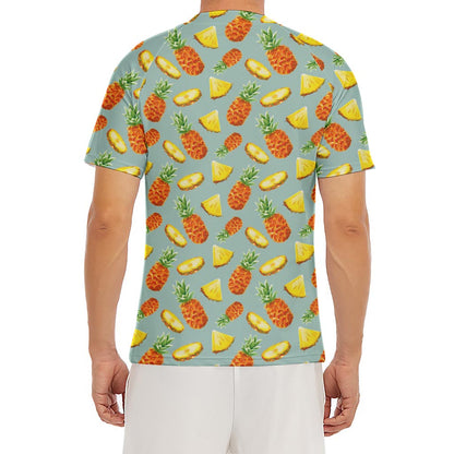 Watercolor Pineapple Pattern Print Men's Short Sleeve Rash Guard