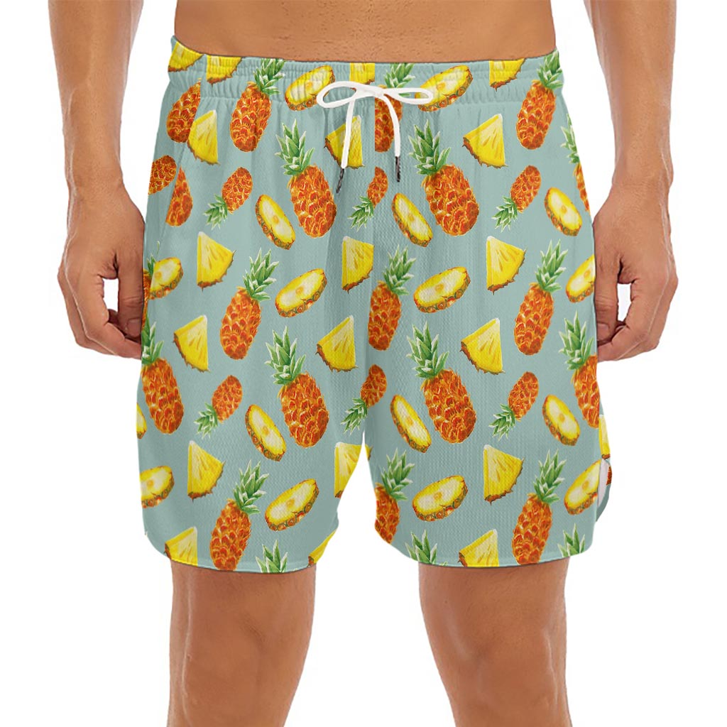 Watercolor Pineapple Pattern Print Men's Split Running Shorts