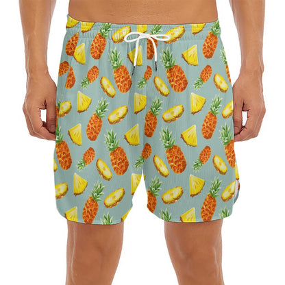 Watercolor Pineapple Pattern Print Men's Split Running Shorts