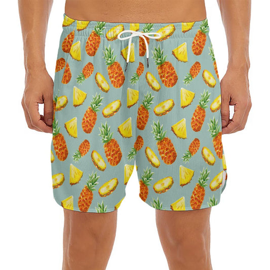 Watercolor Pineapple Pattern Print Men's Split Running Shorts