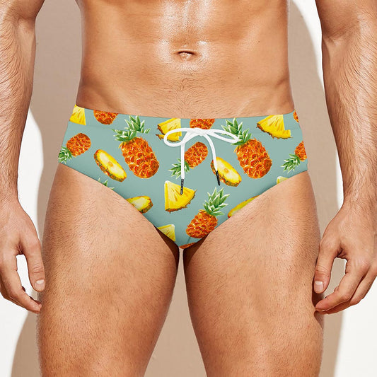 Watercolor Pineapple Pattern Print Men's Swim Briefs