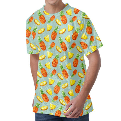 Watercolor Pineapple Pattern Print Men's Velvet T-Shirt