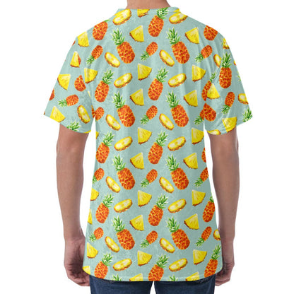 Watercolor Pineapple Pattern Print Men's Velvet T-Shirt