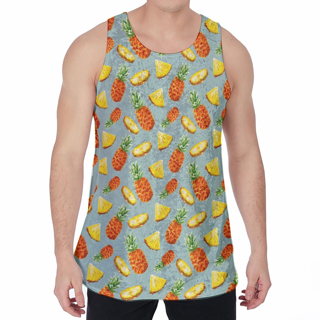 Watercolor Pineapple Pattern Print Men's Velvet Tank Top