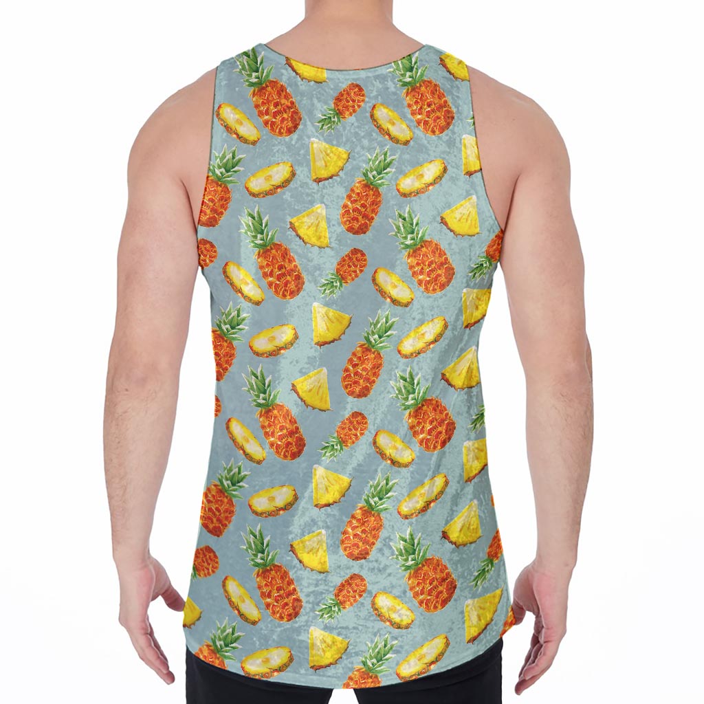 Watercolor Pineapple Pattern Print Men's Velvet Tank Top