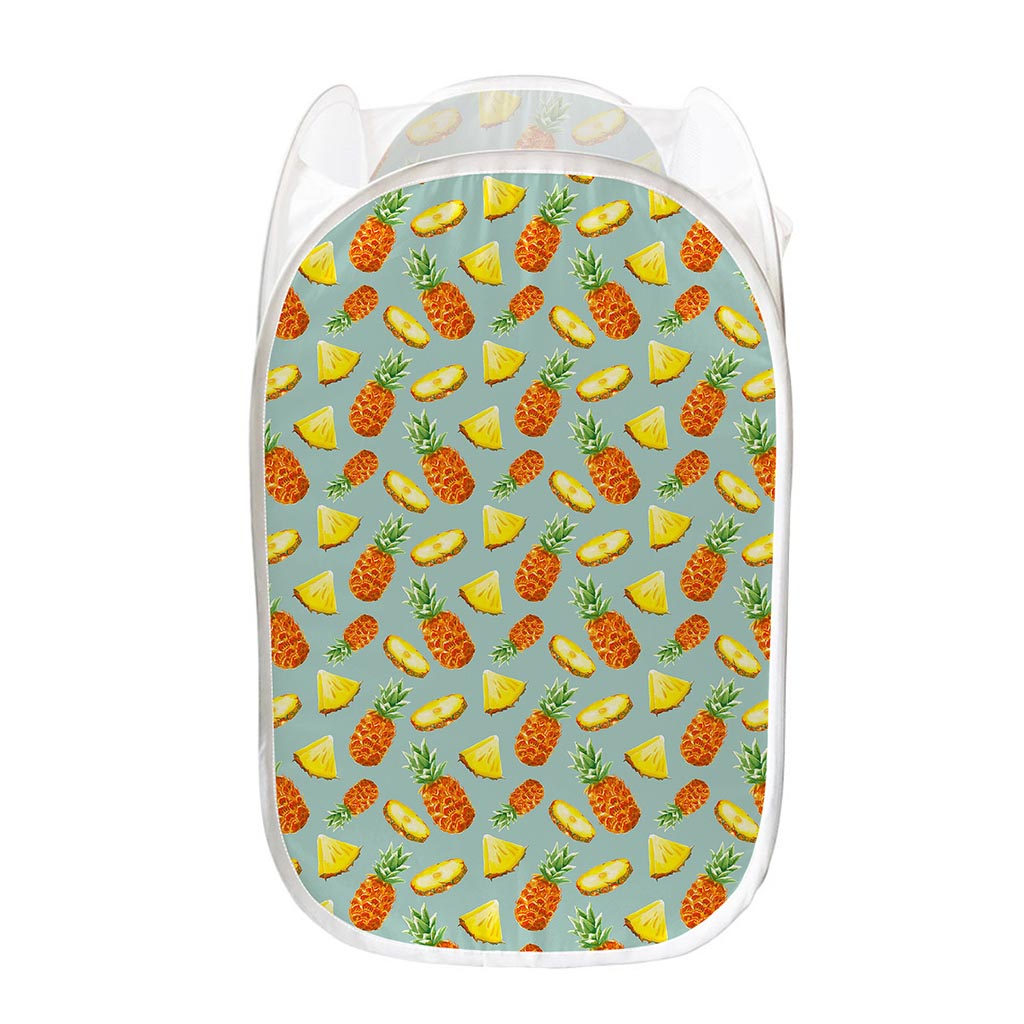 Watercolor Pineapple Pattern Print Mesh Laundry Hamper