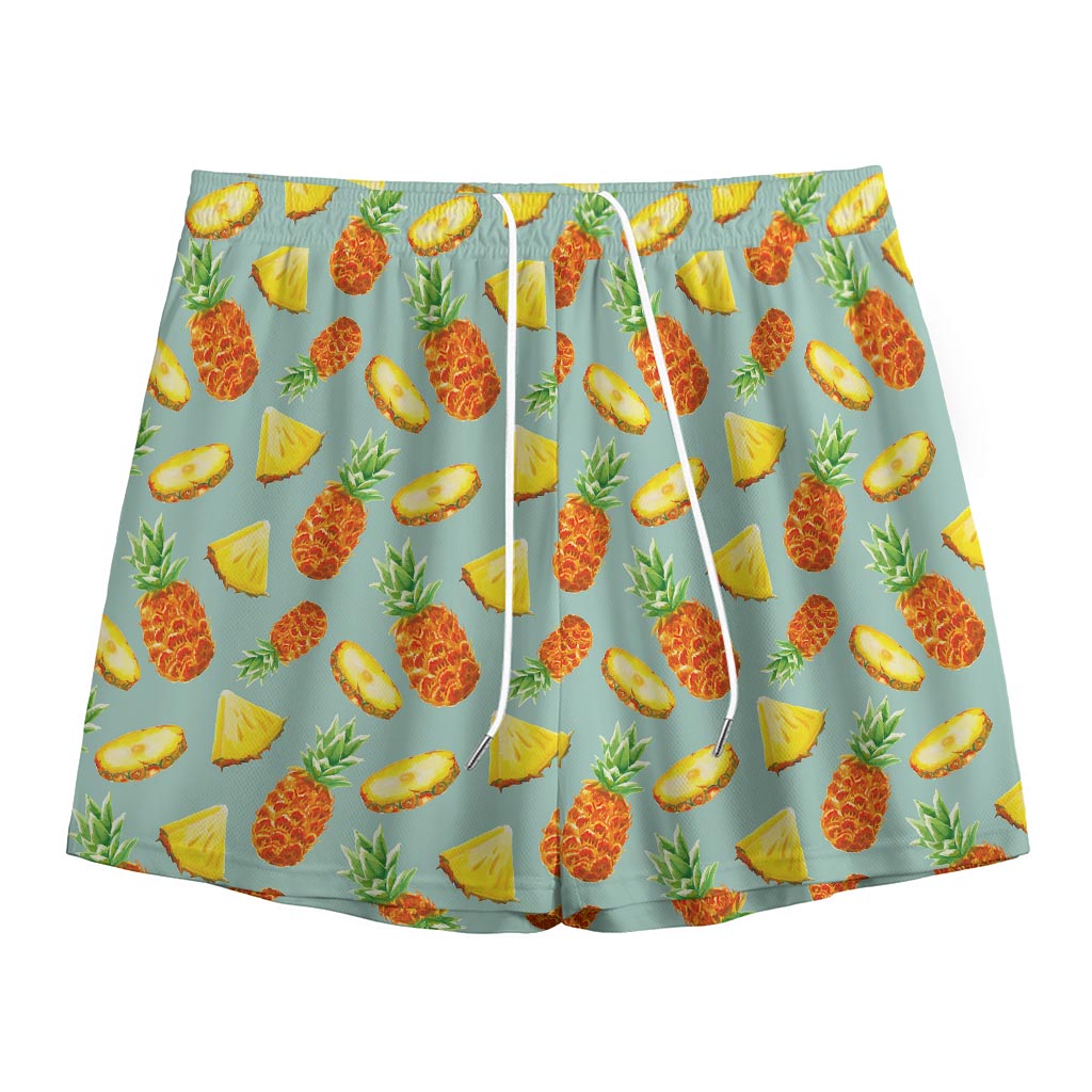 Watercolor Pineapple Pattern Print Mesh Shorts