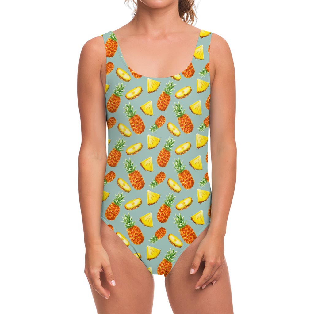 Watercolor Pineapple Pattern Print One Piece Swimsuit