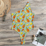 Watercolor Pineapple Pattern Print One Shoulder Bodysuit