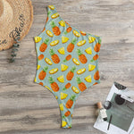 Watercolor Pineapple Pattern Print One Shoulder Bodysuit