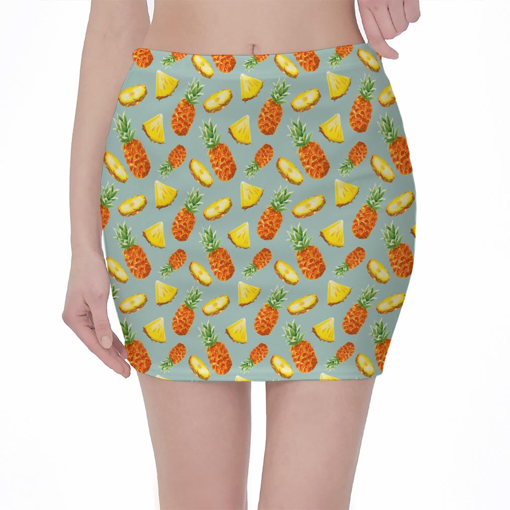 Watercolor Pineapple Pattern Print Pencil Mini Skirt