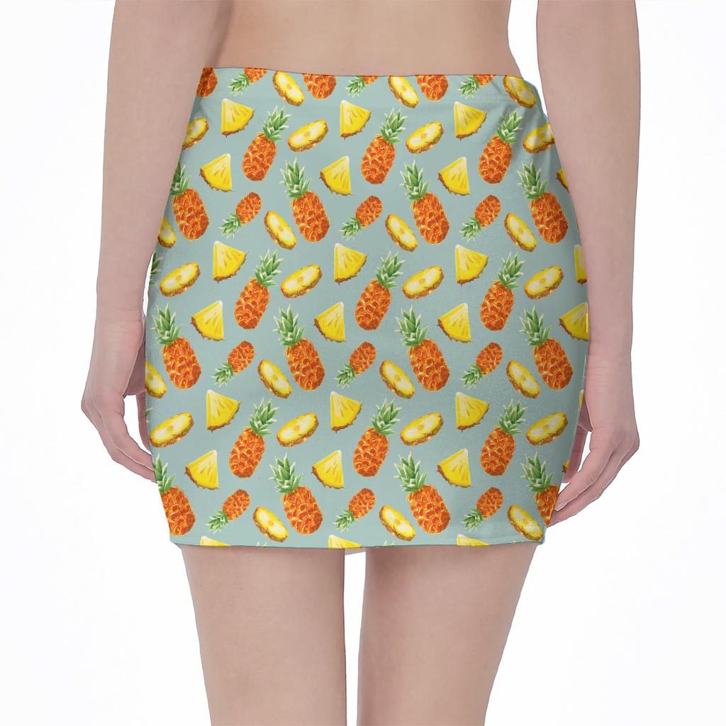 Watercolor Pineapple Pattern Print Pencil Mini Skirt
