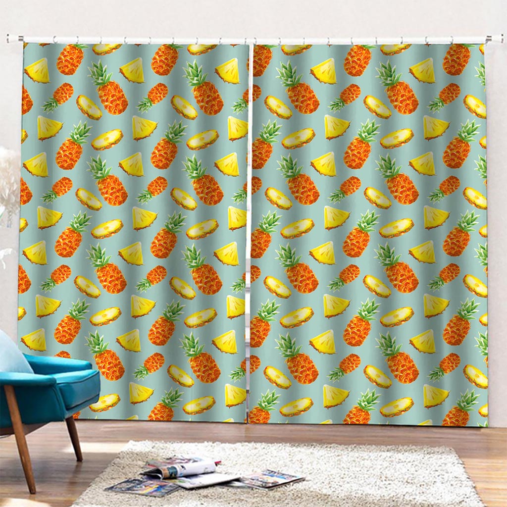 Watercolor Pineapple Pattern Print Pencil Pleat Curtains