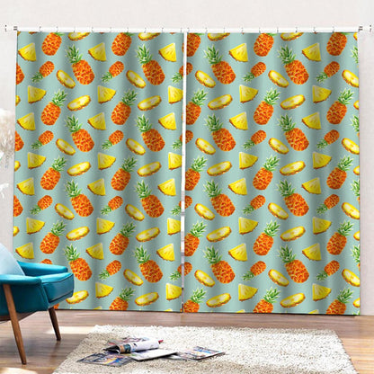 Watercolor Pineapple Pattern Print Pencil Pleat Curtains