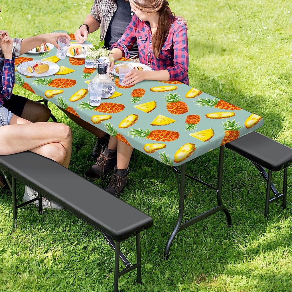Watercolor Pineapple Pattern Print Picnic Table Cover