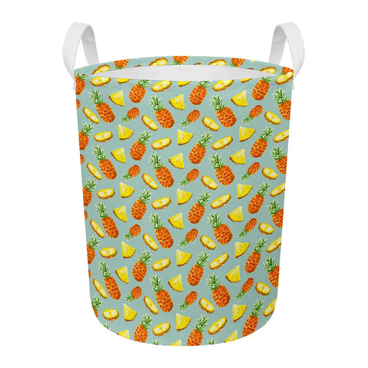 Watercolor Pineapple Pattern Print Round Laundry Basket