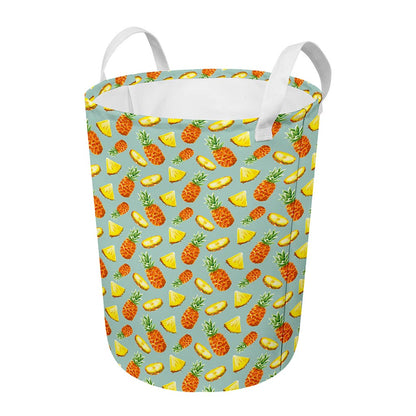 Watercolor Pineapple Pattern Print Round Laundry Basket