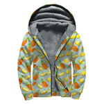 Watercolor Pineapple Pattern Print Sherpa Lined Zip Up Hoodie