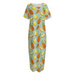 Watercolor Pineapple Pattern Print Short Sleeve Long Nightdress