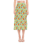 Watercolor Pineapple Pattern Print Side Slit Midi Skirt