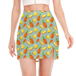 Watercolor Pineapple Pattern Print Side Slit Mini Skirt