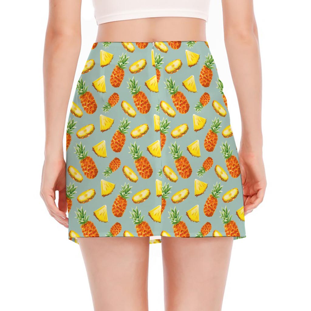 Watercolor Pineapple Pattern Print Side Slit Mini Skirt