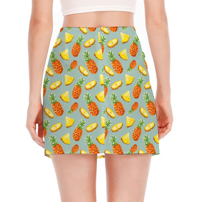 Watercolor Pineapple Pattern Print Side Slit Mini Skirt
