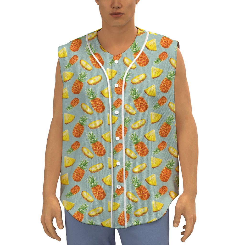 Watercolor Pineapple Pattern Print Sleeveless Baseball Jersey