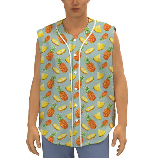 Watercolor Pineapple Pattern Print Sleeveless Baseball Jersey