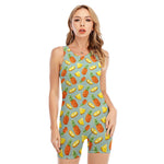 Watercolor Pineapple Pattern Print Sleeveless One Piece Swimsuit