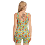 Watercolor Pineapple Pattern Print Sleeveless One Piece Swimsuit