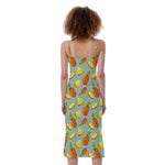 Watercolor Pineapple Pattern Print Slim Fit Midi Cami Dress