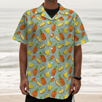 Watercolor Pineapple Pattern Print Textured Short Sleeve Shirt