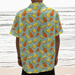 Watercolor Pineapple Pattern Print Textured Short Sleeve Shirt