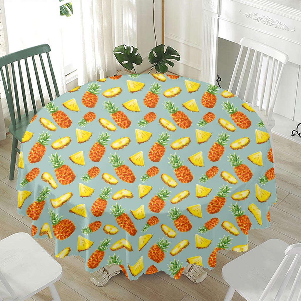 Watercolor Pineapple Pattern Print Waterproof Round Tablecloth