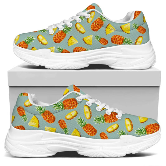 Watercolor Pineapple Pattern Print White Chunky Shoes
