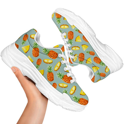 Watercolor Pineapple Pattern Print White Chunky Shoes
